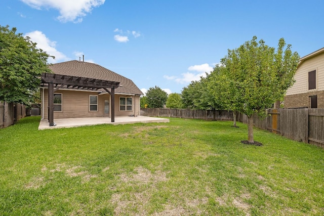 view of yard with a pergola and a patio