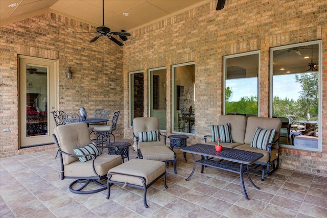 view of patio / terrace featuring ceiling fan and outdoor lounge area