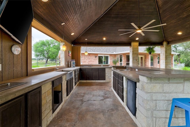 9840 N Live Oak Rd, Salado, TX 76571 - view of patio / terrace featuring an outdoor kitchen, a ceiling fan, a sink, and a gazebo