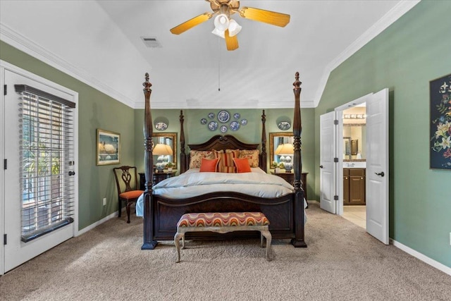2932 Persimmon Valley Trl, Austin, TX 78732 - bedroom with access to outside, light carpet, crown molding, baseboards, and ensuite bath