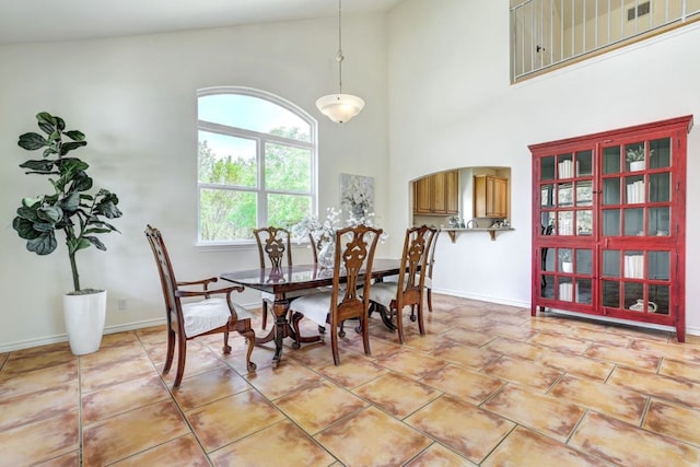 195 Live Oak, Liberty Hill, TX 78642 - dining room featuring baseboards and high vaulted ceiling