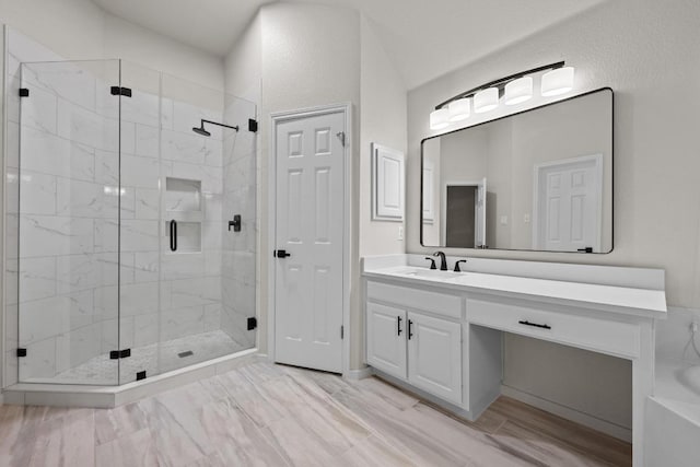 3408 Reims Ct, Austin, TX 78738 - full bathroom featuring a stall shower, vanity, and a bath