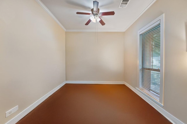 5401 Duval St Unit A & B, Austin, TX 78751 - empty room featuring baseboards, a ceiling fan, ornamental molding, and dark carpet