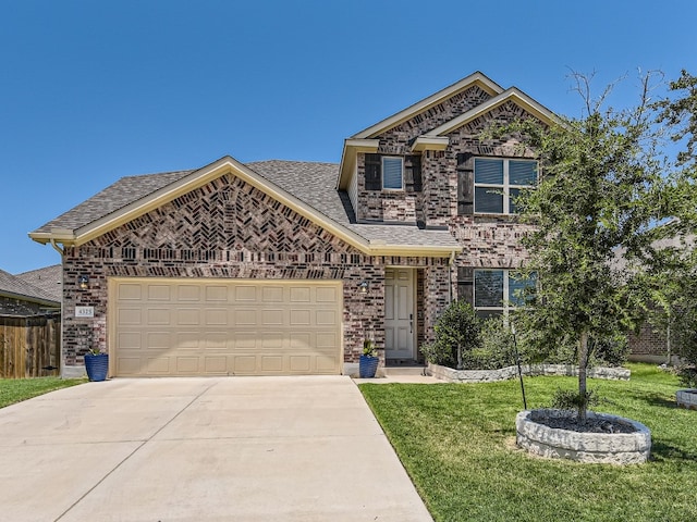 4325 Arques Ave, Round Rock, TX 78681 - view of front of home featuring driveway, brick siding, a garage, and roof with shingles