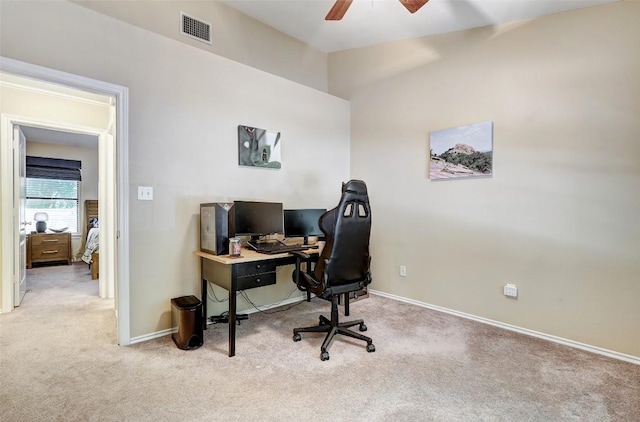 11901 Swearingen Dr Unit 110, Austin, TX 78758 - carpeted home office featuring a ceiling fan and baseboards