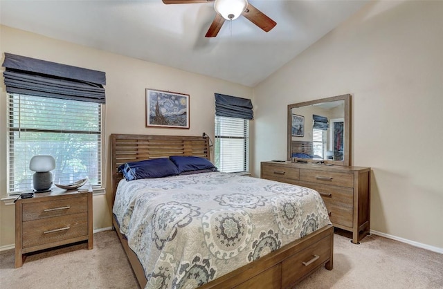 11901 Swearingen Dr Unit 110, Austin, TX 78758 - bedroom featuring light carpet, lofted ceiling, and a ceiling fan