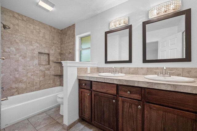 8006 Red Willow Dr, Austin, TX 78736 - bathroom featuring double vanity, tile patterned flooring, and bathing tub / shower combination