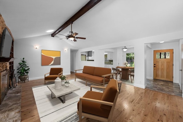 8006 Red Willow Dr, Austin, TX 78736 - living area with wood-type flooring, a fireplace, and ceiling fan