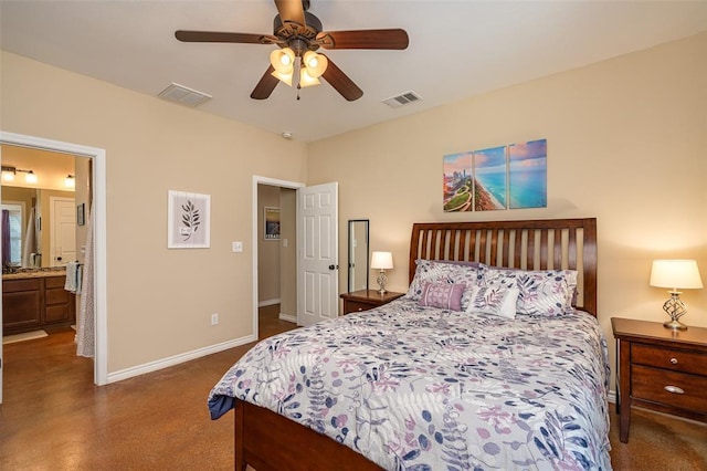 17219 Oak Cliff Cir, Dripping Springs, TX 78620 - bedroom featuring baseboards, ceiling fan, and ensuite bath