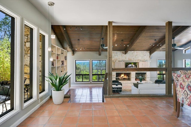1004 Castle Ridge Rd, Austin, TX 78746 - view of patio / terrace featuring a fireplace and a ceiling fan