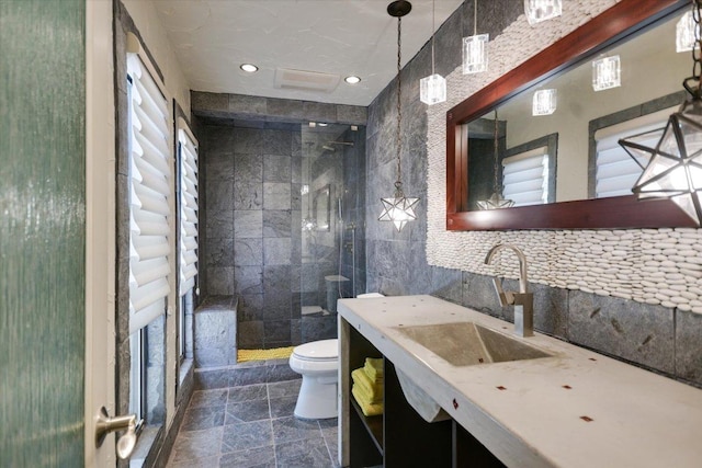 1004 Castle Ridge Rd, Austin, TX 78746 - full bath with toilet, a walk in shower, recessed lighting, and vanity
