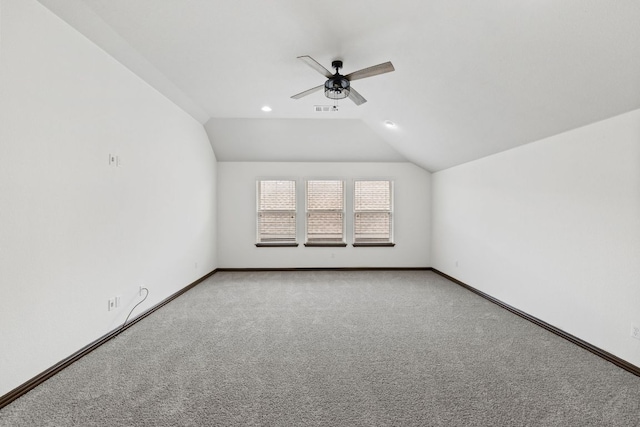 221 Mandana St, Leander, TX 78641 - additional living space with a ceiling fan, carpet flooring, vaulted ceiling, and recessed lighting