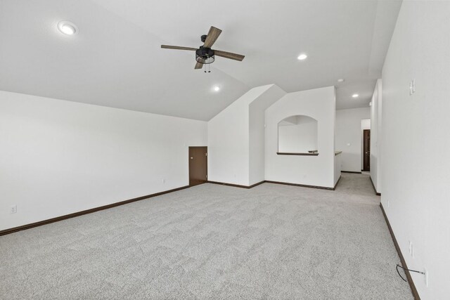 221 Mandana St, Leander, TX 78641 - additional living space featuring a ceiling fan, light carpet, lofted ceiling, and recessed lighting