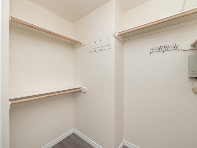 spacious closet with dark wood-style floors
