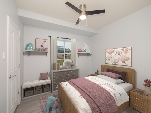 2312 Mac Arthur Ave, Lago Vista, TX 78645 - bedroom with wood finished floors and a ceiling fan