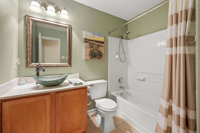 191 Fresno Spgs, Buda, TX 78610 - full bath featuring toilet, tile patterned flooring, shower / bath combo, vanity, and a textured wall