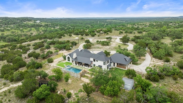 1278 Sanctuary Ln, Blanco, TX 78606 - aerial view of property and surrounding area featuring a pool area and a forest