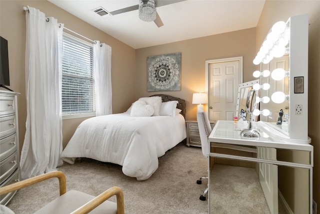 bedroom featuring carpet flooring and ceiling fan