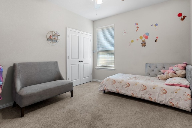 12709 Twisted Root Dr, Manchaca, TX 78652 - bedroom featuring carpet, a closet, ceiling fan, and baseboards