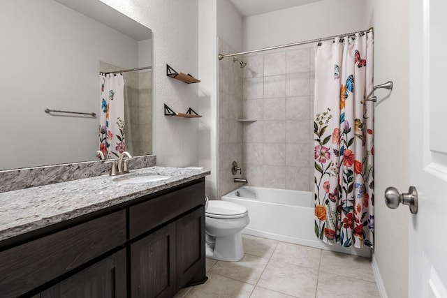 12709 Twisted Root Dr, Manchaca, TX 78652 - full bathroom with tile patterned floors, shower / tub combo, vanity, and toilet