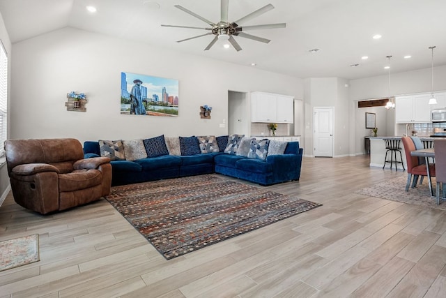 12709 Twisted Root Dr, Manchaca, TX 78652 - living room with a ceiling fan, light wood finished floors, recessed lighting, and baseboards