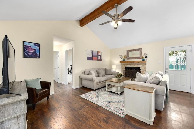 1403 Mills Meadow Dr, Round Rock, TX 78664 - living room featuring a ceiling fan, a fireplace, and wood finished floors