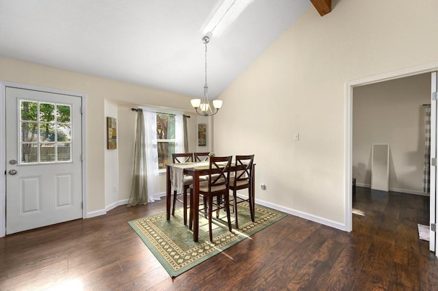 1403 Mills Meadow Dr, Round Rock, TX 78664 - dining space featuring vaulted ceiling, wood finished floors, and a chandelier