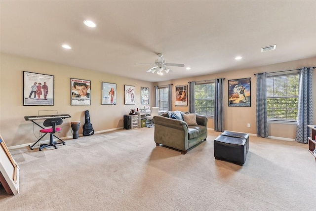 201 Tulip Trail Bnd, Cedar Park, TX 78613 - carpeted living room with baseboards, ceiling fan, and recessed lighting