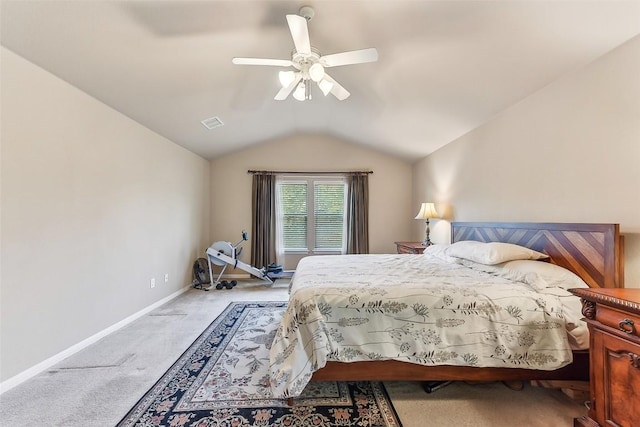 201 Tulip Trail Bnd, Cedar Park, TX 78613 - bedroom featuring vaulted ceiling, light carpet, baseboards, and a ceiling fan