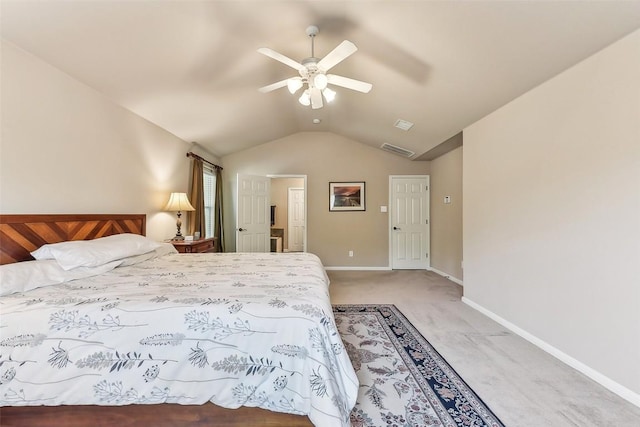 201 Tulip Trail Bnd, Cedar Park, TX 78613 - bedroom with light colored carpet, vaulted ceiling, baseboards, and a ceiling fan