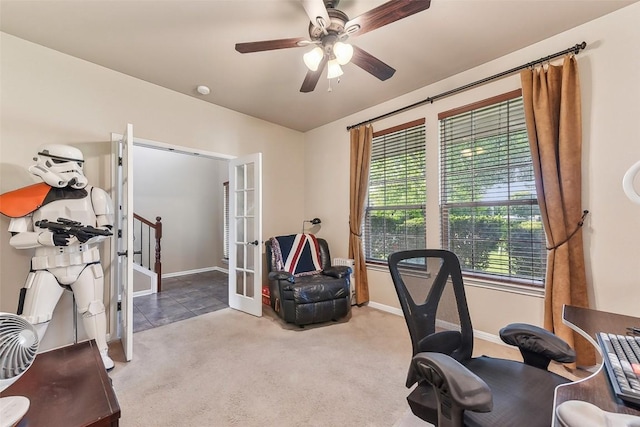 201 Tulip Trail Bnd, Cedar Park, TX 78613 - office space featuring french doors, ceiling fan, carpet flooring, and baseboards