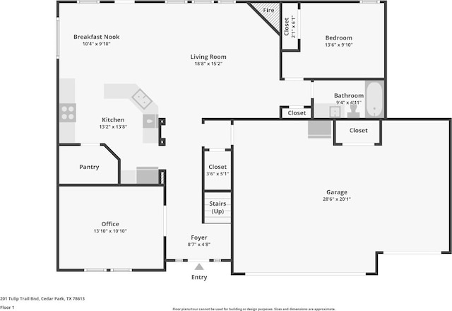 201 Tulip Trail Bnd, Cedar Park, TX 78613 - floor plan / room layout