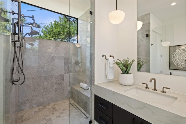 2502 Barhill Dr, Austin, TX 78704 - full bath featuring vanity and a tile shower