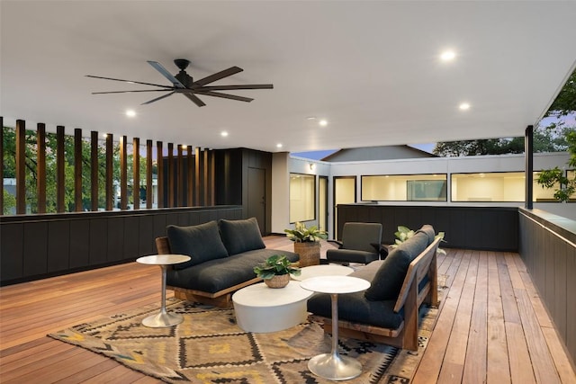 2502 Barhill Dr, Austin, TX 78704 - wooden deck featuring an outdoor living space and a ceiling fan