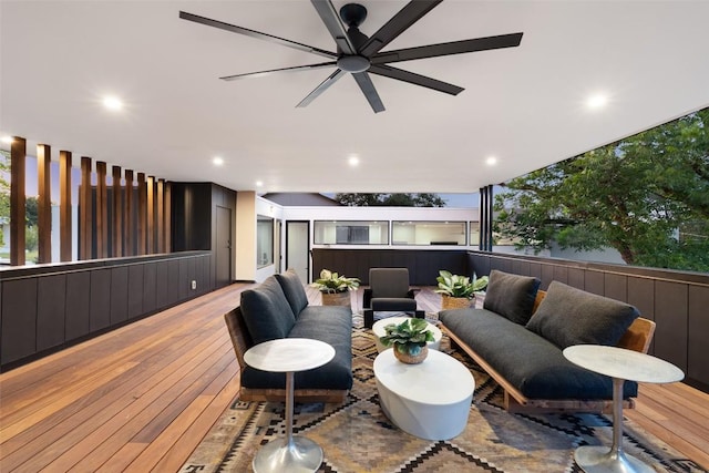 2502 Barhill Dr, Austin, TX 78704 - deck with an outdoor hangout area and a ceiling fan