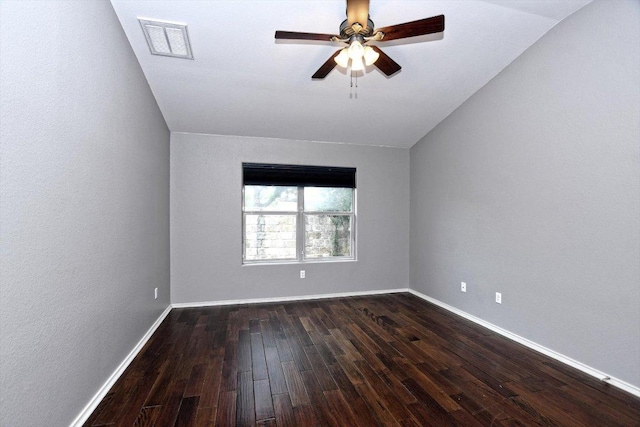 15628 Interlachen Dr, Austin, TX 78717 - empty room featuring ceiling fan, dark wood-style flooring, and vaulted ceiling