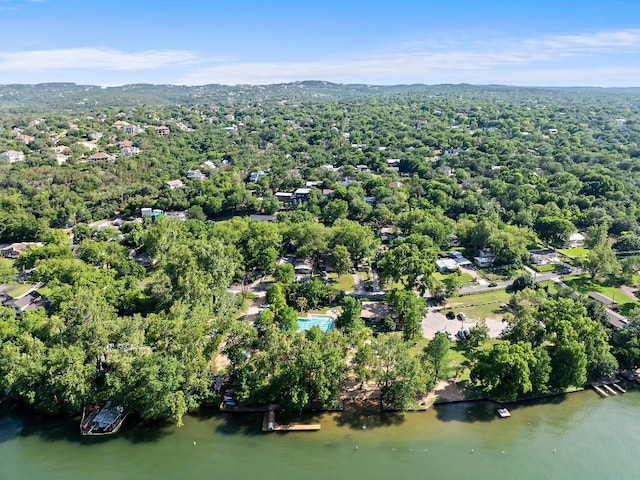 bird's eye view of a large body of water and a forest