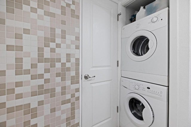 3204 Menchaca Rd Unit 716, Austin, TX 78704 - washroom with stacked washer and clothes dryer