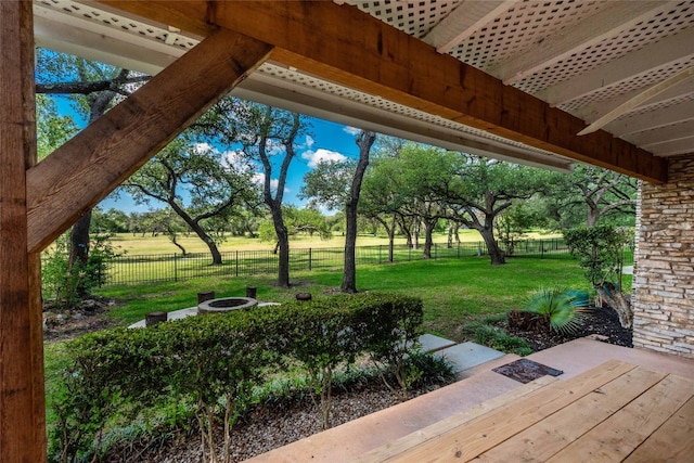 view of yard with a wooden deck