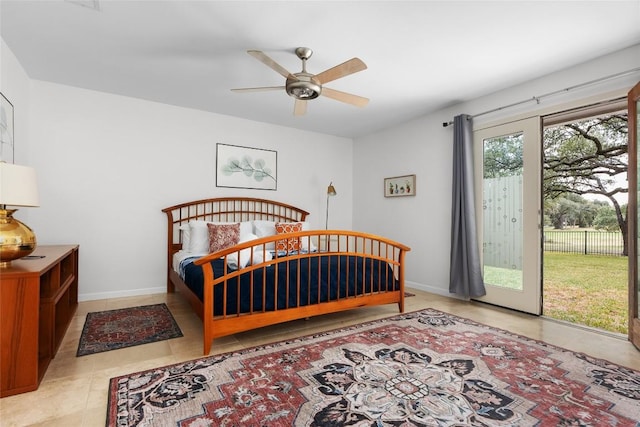 11532 Spicewood Pkwy, Austin, TX 78750 - bedroom with access to outside, light tile patterned floors, and a ceiling fan