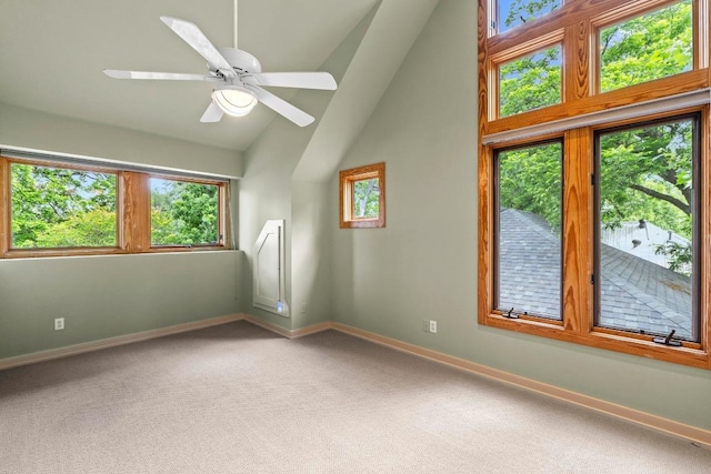 1806 Eva St, Austin, TX 78704 - unfurnished room featuring carpet, baseboards, lofted ceiling, and a ceiling fan