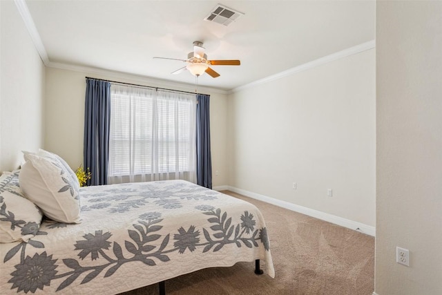419 Davis Mountain Cir, Georgetown, TX 78633 - bedroom with baseboards, carpet floors, ornamental molding, and a ceiling fan
