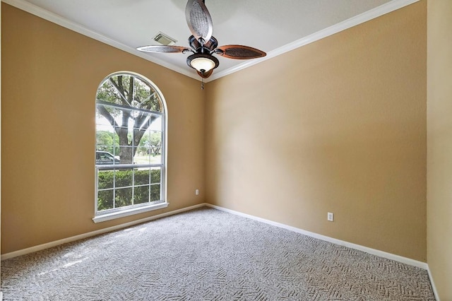 2713 Oakwood Glen Dr, Cedar Park, TX 78613 - unfurnished room with crown molding, ceiling fan, carpet floors, and plenty of natural light