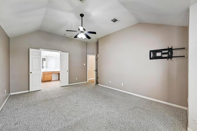 2713 Oakwood Glen Dr, Cedar Park, TX 78613 - unfurnished bedroom with lofted ceiling, carpet, baseboards, ensuite bath, and a ceiling fan