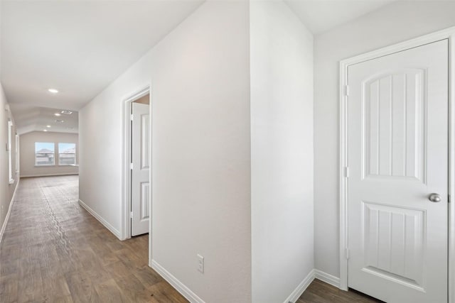 528 Evergreen Sumac Loop, Kyle, TX 78640 - hallway featuring baseboards, wood finished floors, and recessed lighting