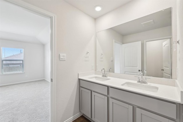 528 Evergreen Sumac Loop, Kyle, TX 78640 - bathroom with double vanity and baseboards