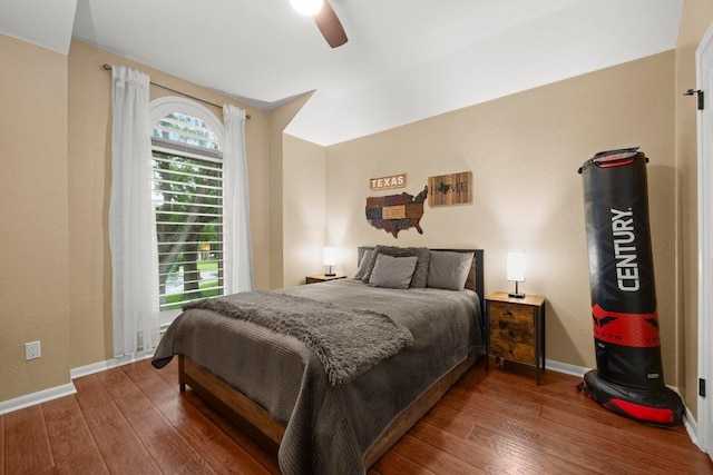 18004 Rosebud Pl, Round Rock, TX 78681 - bedroom with hardwood / wood-style floors, baseboards, and ceiling fan