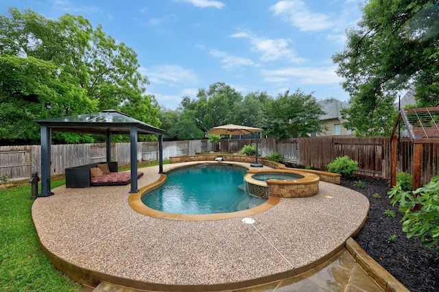 18004 Rosebud Pl, Round Rock, TX 78681 - view of pool with a gazebo, a pool with connected hot tub, a fenced backyard, and a patio