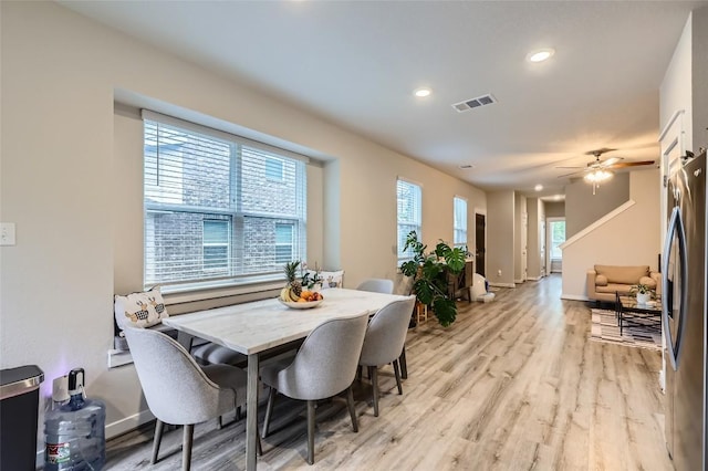 17301 Leafroller Dr Unit A, Pflugerville, TX 78660 - dining area featuring healthy amount of natural light, light wood-style floors, baseboards, ceiling fan, and recessed lighting