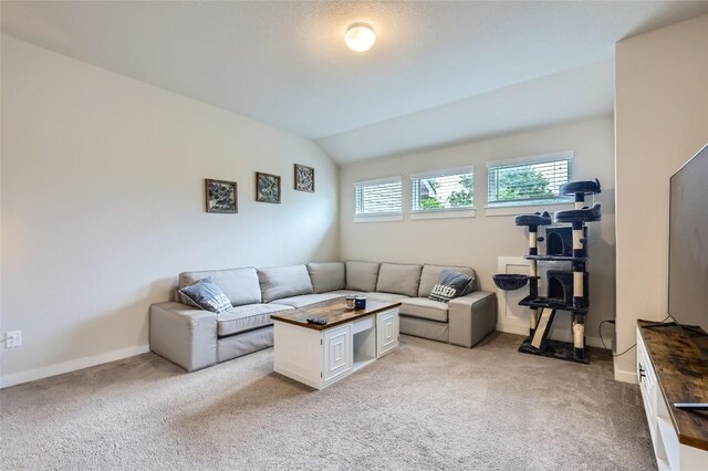 17301 Leafroller Dr Unit A, Pflugerville, TX 78660 - living area featuring light carpet, baseboards, and lofted ceiling